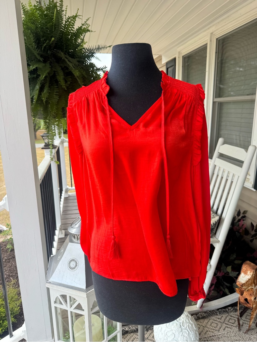 Fate Bright Red V-Neck Tie Front Blouse